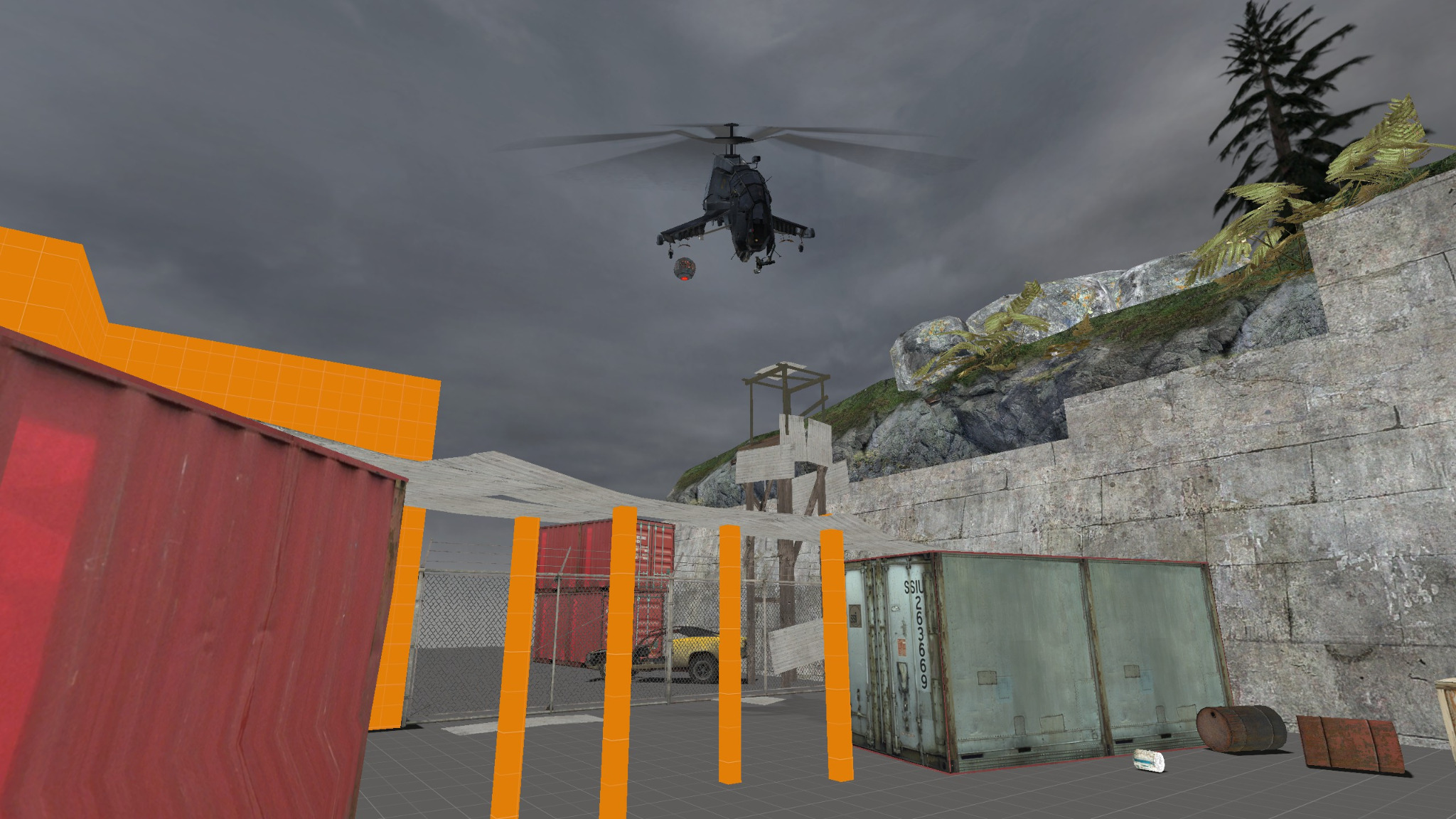 Combine helicopter outside the arena
