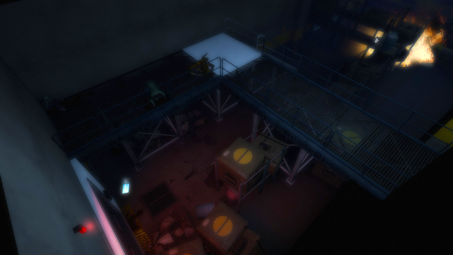 Dark industrial walkway